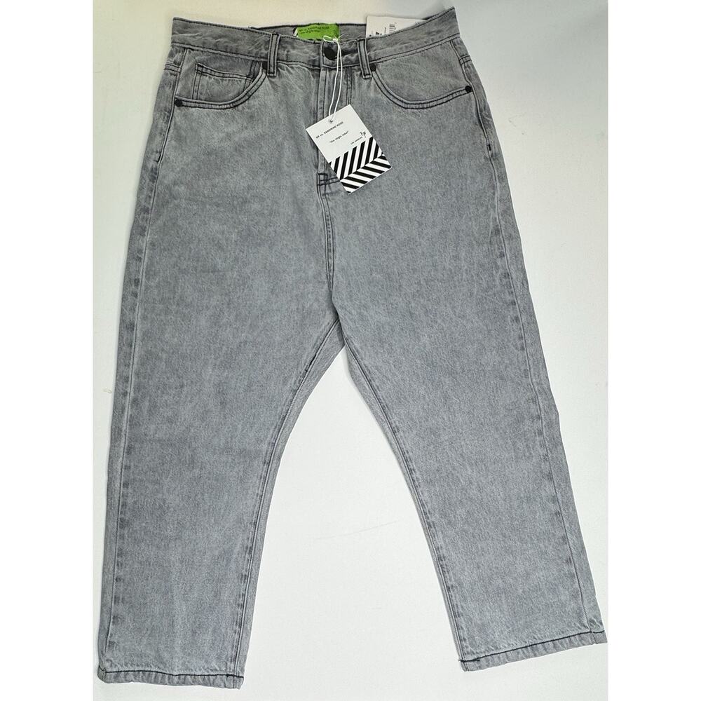 SR Sandrine Rose Jeans Silver Gray Straight Leg Cropped Raw Hem NWT 29